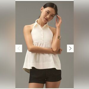 Anthropologie Maeve Ivory Collard Halter Style Blouse. XS